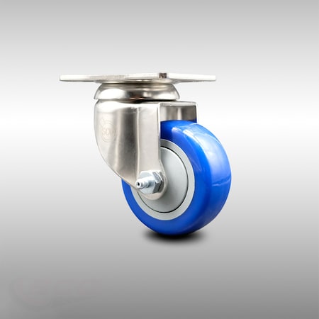 Service Caster 3.5 Inch 316SS Blue Polyurethane Wheel Swivel Top Plate Caster SCC-SS31620S3514-PPUB-BLUE
